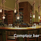 d.Stil Lustre Suspension en corde chanvre de double-tête E27*2 Douille Lumière pendante industrielle style rétro Creative Lampe réglable DIY pour salon café restaurant Hall (Jaune, 150cm)