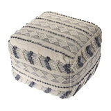 LR Home Pouf en Laine Bleu Marine/Bleu/Ivoire 45,7 x 45,7 x 35,6 cm