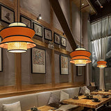 Ybzx Plafonnier Style Chinois Tissu Lustre Simplicité Restaurant Café Rotin Art Lampe Tissé À La Main Tissage Pendentif Lumière E27 Drop Light Intérieur Suspension Lumière Couleur: Orange/Bleu