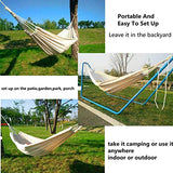 Hamac de camping en extérieur pour lit simple ou double en coton pour 2 personnes, balançoire de couchage portable avec sac de transport pour patio, cour, jardin, porche et voyage Blanc/260 x 150 cm