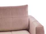 Loungitude Canapé d'angle réversible, convertible en  velours rose et pieds bois clair avec coffre