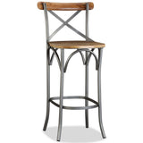 Festnight Tabouret de Bar Style Industriel en Bois de Manguier Massif et Acier Dossier Croisé