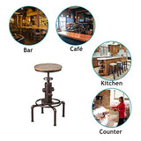 LIFEZEAL Tabouret de Bar Industriel, Hauteur Réglable 59,5-75CM, Tabouret Cuisine Rond Pivotant 360° avec Repose-Pieds, Siège en Pin 33x33CM, Support en Tube de Fer avec Charge de 150 KG, Bronze