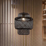BUGUSX Suspension en Bambou Naturel et rotin Lustre en Bambou tissé Noir Abat-Jour en rotin en Osier Lampe à Tisser Lanterne Suspension Lampe Cuisine Île Éclairage Chambre Restaurant Décoration Lampe