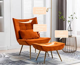 Wahson Fauteuil de Relaxation en Velours Fauteuil d'appoint avec Repose-Pieds Rembourés Chaise de Loisir Scandinave pour Salon Chambre, Orange