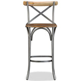 Festnight Tabouret de Bar Style Industriel en Bois de Manguier Massif et Acier Dossier Croisé