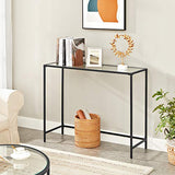 VASAGLE Table Console, Table d’entrée, Bout de canapé, Dessus de Table en Verre trempé, Cadre métallique, Robuste, Pieds réglables, pour Salon, entrée, Couloir, Noir LGT026B01