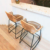 Tabourets de Bar Exterieur Chaise de Bar en Rotin Tabouret Haut avec Dossier Tabouret de Cuisine Ilot Cuisine Chaise de Bar pour Jardin Extérieur Salle À Manger Beige,Lot de 2,65cm