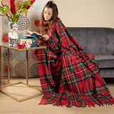 Baroni Home - Plaid en mélange de coton pour canapé, motif écossais rouge, fabriqué en Italie, 130 x 170 cm