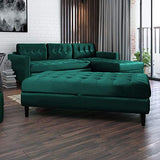 Selsey KOPENHAGA - Canapé d’Angle avec Pouf (Tissu Monolith 37 Vert Bouteille, Pieds Noirs en Bois, Coffre de Rangement intégré dans Le Pouf)