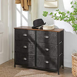 SONGMICS Commode en Tissu, Console Large 6 tiroirs, Meuble de Rangement vêtements, Style Industriel, Cadre en métal, Surface boisée, pour Chambre, Couloir, Marron Rustique et Noir LVT23HV1