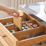 SoBuy® FKW70-N Meuble de Rangement Cuisine Buffet de Cuisine Roulant Desserte sur roulettes en Bambou - Plans de Travail en Acier INOX Grande Armoire de Rangement