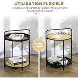 HOMCOM Table d'appoint Ronde Bout de canapé avec Plateaux Amovibles en métal et Effet cannage avec poignée - dim. 43,5L x 42,5l x 60H cm