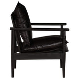 vidaXL Fauteuil Cuir Véritable avec Bois d'Acacia Noir Salle de Séjour Salon
