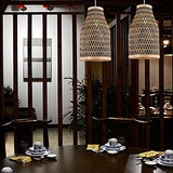 WHKOSK Lustre en Bambou De Style Pastoral Japonais Naturel Bicolore Abat-Jour Creux Semi-Ouvert Suspension Tissée À La Main Adaptée Aux Bars, Salons Et Cafés