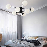Or Spoutnik Lustre 8-lumières Millésime Métal Suspension Luminaire Avec Blanc Globe Verre Ombre Moderne Industriel Plafonnier Pour Salon Chambre-Noir. 8 lumière