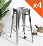 Kosmi - Lot de 4 tabourets de Bar en métal Brut Aspect galvanisé Style Industriel - Hauteur 76 cm