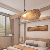 Suspension En Bambou Tissé Loft Pays Suspension E27 Suspension Réglable En Hauteur Bambou Rotin Tissé Chambre Éclairage Lustre Salle D'étude Salon Lumière Décorative,Ø40cm