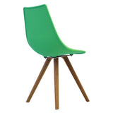 Scandi Retro Style Designer Chaise en plastique avec pieds en bois, menthe poivrée, H: 82cm W: 47.5cm D: 44cm. SEAT HEIGHT 48CM
