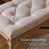 VONLUCE Banc Banquette Design Classique, Banc Rembourrée en Tissu, Banc Capitonné en Lin et Bois Massif pour Chambre Salle à Manger Salon Couloir Piano (120 x 40 x 46 cm)