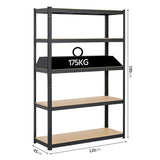 Yaheetech 180 x 120 x 45 cm Étagères Charge Lourde Clipsable Résistant Capacité 875 kg Meuble de Rangement Garage Cuisine Chambre Noir