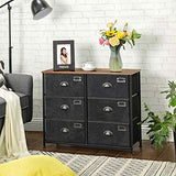 SONGMICS Commode en Tissu, Console Large 6 tiroirs, Meuble de Rangement vêtements, Style Industriel, Cadre en métal, Surface boisée, pour Chambre, Couloir, Marron Rustique et Noir LVT23HV1