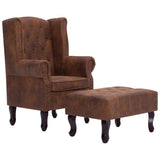 Tidyard Fauteuil Chesterfield avec Repose-Pieds en Simili Cuir Daim Touche de Confortable et Durable Marron