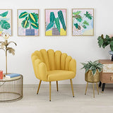 Baroni Home Fauteuil en Tissu avec Assise et Dossier Rembourrés, Fauteuil de Salon avec Jambes Dorées en Fer, Fauteuil Ergonomique et Confortable pour Chambre, Séjour, Bureau, Jaune, 67x64x77 cm