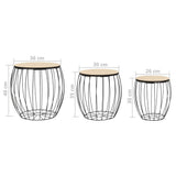 Festnight Tables gigognes Table Basse 3pcs Table de Salon Table Basse Design en Bois Massif Noir en Fer