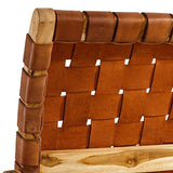 Tousmesmeubles Fauteuil Teck/Cuir tressé Cognac - Essaouira - L 71 x l 66 x H 90 - Neuf