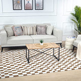 Surya Pula Tapis Géométrique Scandinave à Damier - Grand Tapis Salon, Salle à Manger, Chambre, Cuisine - Tapis Design Boheme Chic Damier, Berbere Moderne, Tapis Poil Court 160x213cm - Ivoire et Marron
