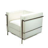 tapidecor Fauteuil Bouche tapissée en Similicuir Blanc et métal 70 x 74 x 66 cm