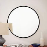 Elegance by Casa Chic - Grand Miroir Mural en métal - 58,5 cm Rond - Métal galvanisé - Noir