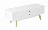 ACTUAL DIFFUSION Buffet Blanc 2 Portes 2 Tiroirs 4 Pieds Chêne Vintage, 40x160x70 cm