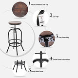 IKAYAA Tabouret Bar Industriel | Bois de Pin Naturel et Métal | Marron Rustique et Noir| Hauteur Réglable | Tabouret Haut pour Salon, Salle à Manger, Cuisine