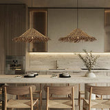 COBOTA Lustre Chapeau De Paille Rétro Industriel Suspension Rotin Chambre Pastorale Lustres Restaurant Ferme Abat-Jour Suspendu Couleur Primaire Irrégulière Plafonniers Couloir Rustiques 23.6in