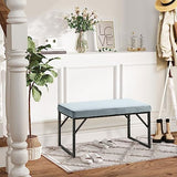 HOMCOM Banc Bout de lit Banquette Banc en Tissu Velours Cadre en Acier - 100 x 35 x 47 cm - Bleu Clair