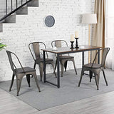 Yaheetech Lot de 4 Chaises Salle à Manger Industriel Empilable Tabouret Cuisine Jardin Balcon Métallique Marron en Fer/Métal Bois 45 cm de Hauteur Capacité de 150 kg Exterieur Interieur