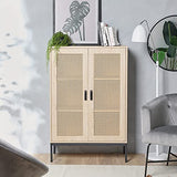 VonHaus Buffet Haut en rotin – 2 Portes, 3 tiroirs avec poignées en métal Noir – Bibliothèque, étagère en Vinyle, Armoire à Boissons, Meuble de Rangement pour Chaussures – Chambre à Coucher, Salon