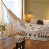 Hamac de Jardin Hamac d'extérieur Camping Lit hamac en Coton Hamacs à Franges en macramé Hamac Balcon bohème Hamac à Pompons Fait à la Main Hamac Double 2 Personnes Domicile Arrière-Cour Plage Patio