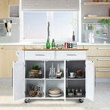 GOPLUS Desserte Îlot de Cuisine Desserte à roulettes Chariot de Cuisine en Bois avec 2 Placards Étagère 2 Niveaux Réglables et 2 Tiroirs, Porte-Serviettes, 122 x 46 x 92,3 CM, Blanc