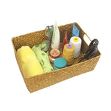 Wankd Panier de rangement rectangulaire en jonc de mer fait à la main avec poignée, M-33X23X11CM