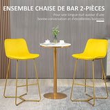 HOMCOM Lot de 2 Tabouret de Bar Chaise de Bar Velours avec Repose-Pieds Hauteur 103 cm - Pieds métal doré - Jaune