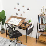 HOOBRO Bureau, Table à Dessin, Table Informatique, Table d’étude avec Dessus Inclinable, avec Pochette de Rangement Amovible et Étagère, Bandes Antidérapantes, Stable, Montage Facile EBF55DN01