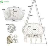 VOUNOT Fauteuil Suspendu à Franges avec Coussins de Siège Confortables et Kit de Suspension Durable Ø80cm Chaise Balançoires pour Intérieur et Extérieur Siège Suspendu Beige