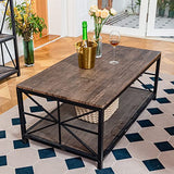 MEUBLE COSY Tables Basses Salon avec étagère Industriel Rectangulaire Bout de Canapé en Bois d'ingénierie et Cadre en Métal, Marron, 110x60x43cm