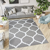 TAPISO Luxury Tapis de Salon Chambre Salle à Manger Adulte Bureau Design Moderne Gris Blanc Géométrique Motif Trèfle Marocain Poil Court Fin Doux Résistant 250 x 300 cm