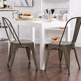 GrandCA Home Lot de 4 Chaises de Salle à Manger Empilables en Métal Chaises de Cuisine de Style Intérieur et Extérieur en Détresse, Marron