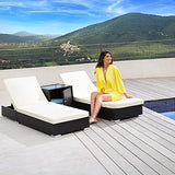 TecTake 2X Chaise Longue Bain de Soleil + Table en Aluminium et Résine Tressée + Deux Set de Housses + Housse de Protection - diverses Couleurs au Choix - (Noir | no. 401500)