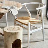 EME Mobiliario Chaise de salle à manger Bone en bois Style nordique Y - Bois de hêtre blanc et siège en corde tressée, Naturel, 43 x 46 x 73